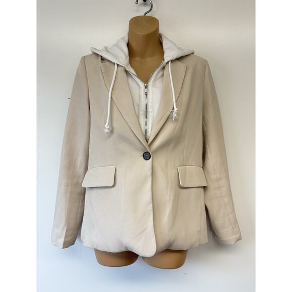 SIX/FIFTY Drew Blazer/Jacket in Tan with White Detachable Hoodie Size Small - Picture 1 of 13